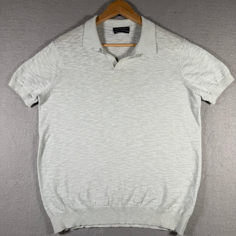 Jack Maverick Mens Cotton Linen Knit Polo Shirt Gray Short Sleeve Small 13093